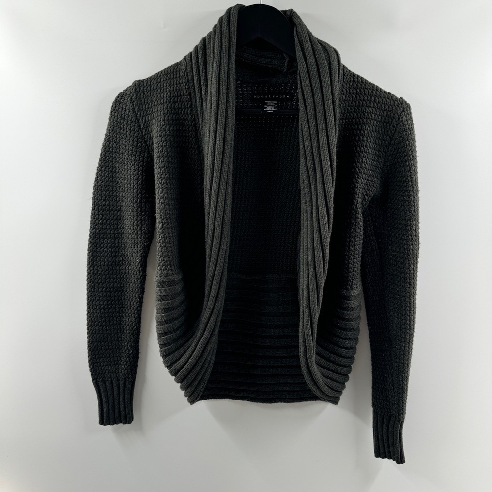 Apostrophe Charcoal Gray Open Front Knit Sweater – Size XS–Small